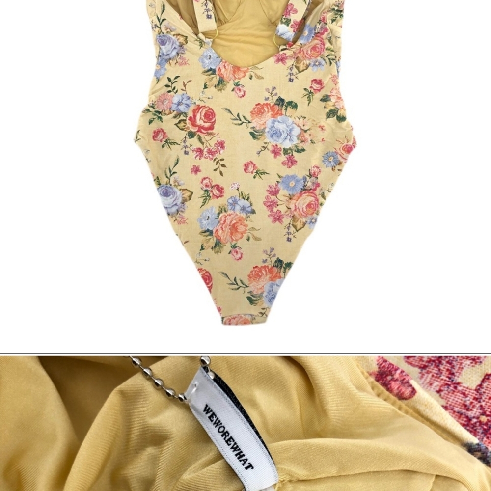 WeWoreWhat Yellow Floral Ruched One-Piece Swimsuit